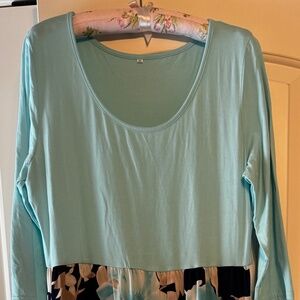 Mint green with flowers maxi dress